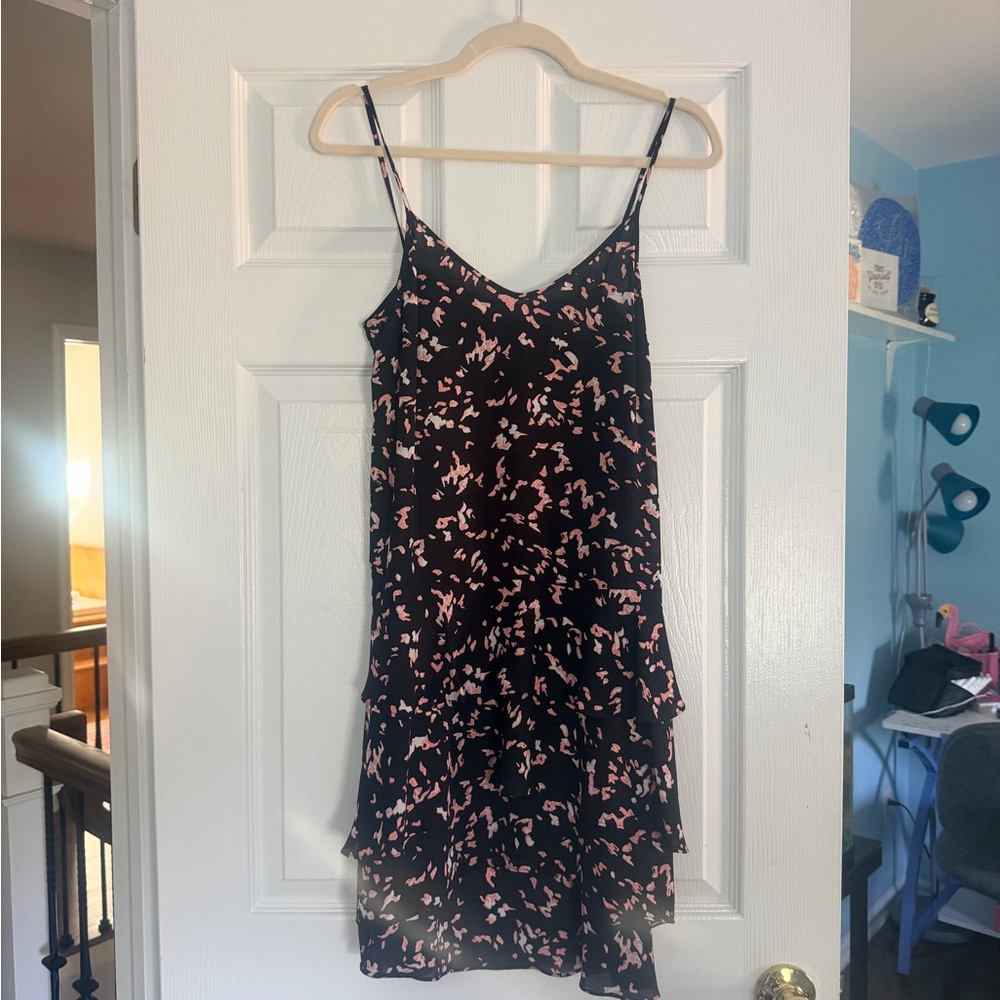 Leith Black Dress with Coral-Pink Abstract Spots